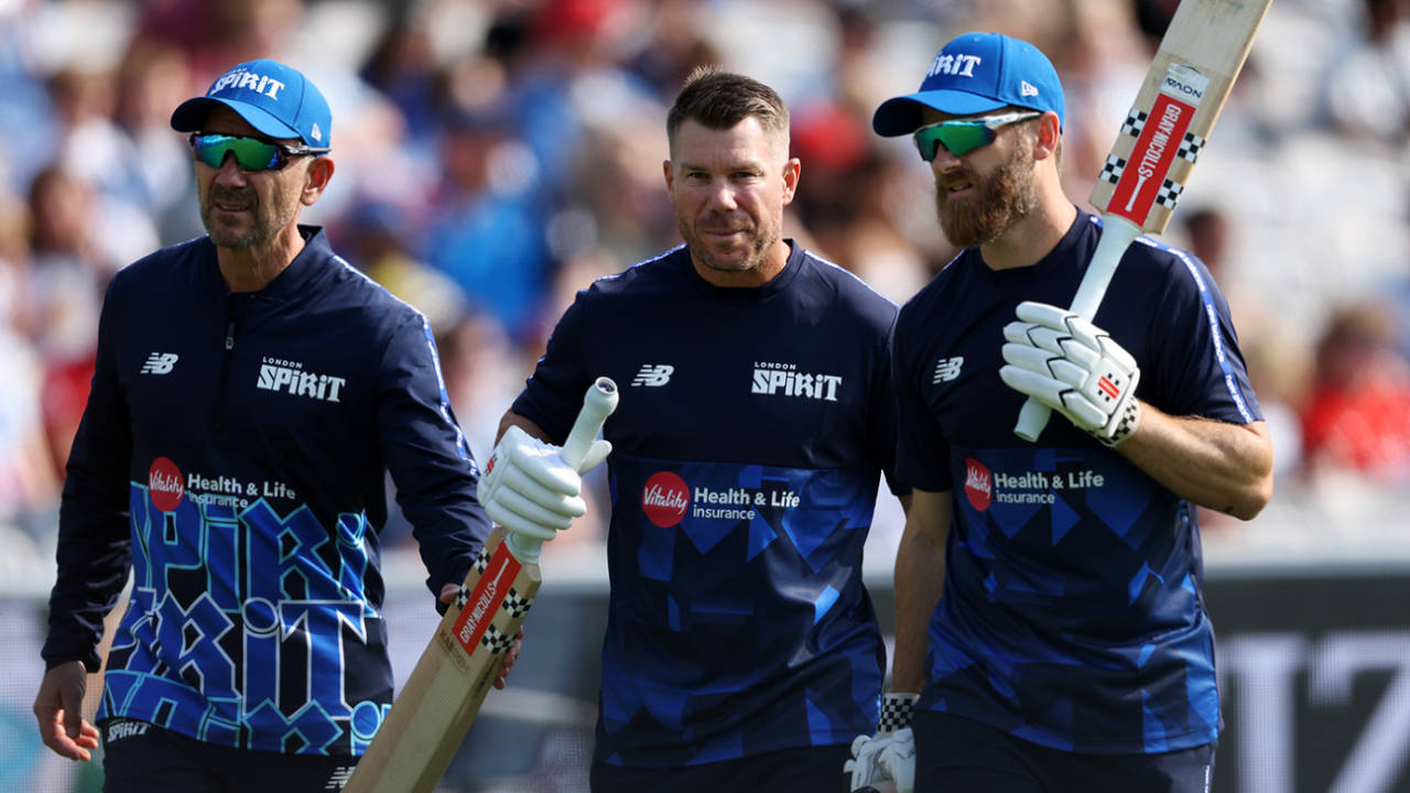 Justin Langer, David Warner and Kane Williamson arrive before the game, London Spirit vs Oval Invincibles, Men's Hundred, Lord's, August 5, 2025