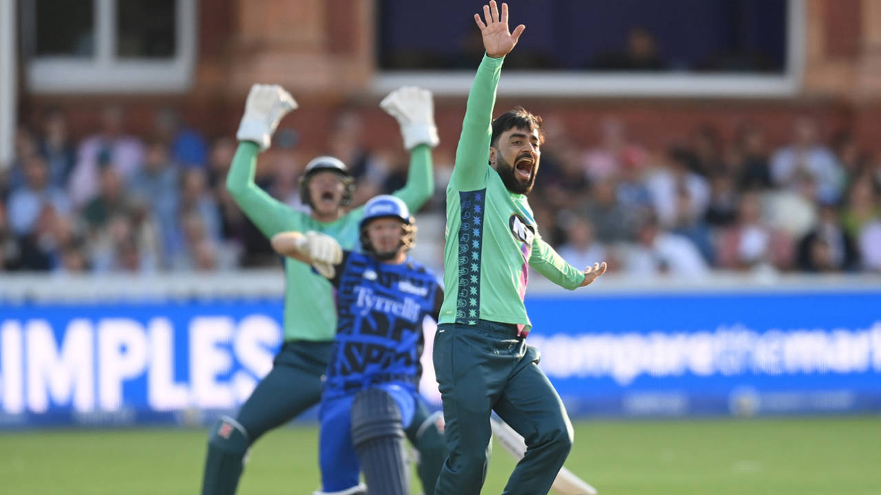 Rashid Khan claimed constricting figures of 3 for 11, London Spirit vs Oval Invincibles, Men's Hundred, Lord's, August 5, 2025