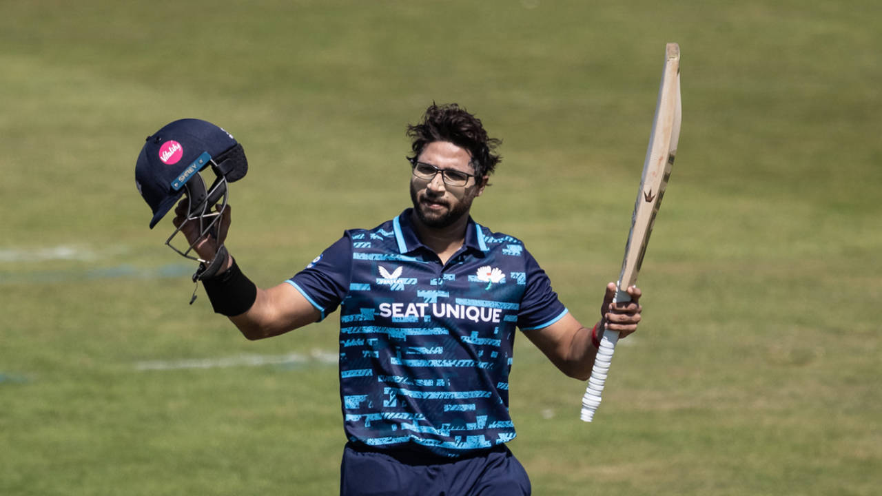 Imam-ul-Haq celebrates his first Yorkshire hundred, Northamptonshire vs Yorkshire, Wantage Road, Metro Bank One Day Cup, August 8, 2025