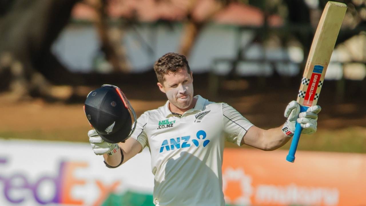 Henry Nicholls brings up his hundred, Zimbabwe vs New Zealand, 2nd Test, Bulawayo, 2nd day, August 8, 2025
