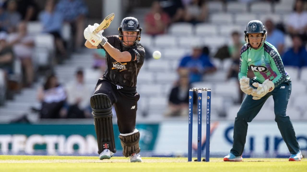 Beth Mooney drives down the ground, Oval Invincibles vs Manchester Originals, The Hundred Women's Competition, The Oval, August 9, 2025
