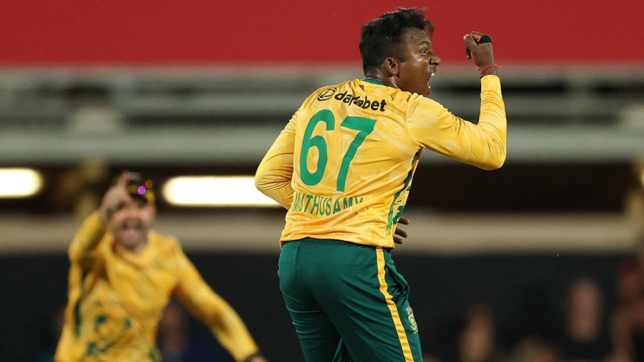 Senuran Muthusamy was pleased to remove Glenn Maxwell, Australia vs South Africa, 1st T20I, Marrara Oval, Darwin, August 10, 2025
