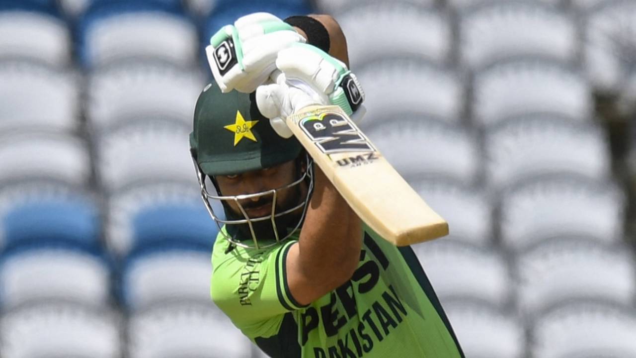 Abdullah Shafique punches with a high elbow, West Indies vs Pakistan, 2nd ODI, Tarouba, August 10, 2025