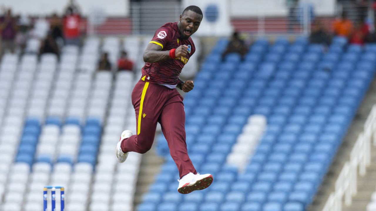 Jayden Seales flew high after taking two early wickets, West Indies vs Pakistan, 2nd ODI, Tarouba, August 10, 2025