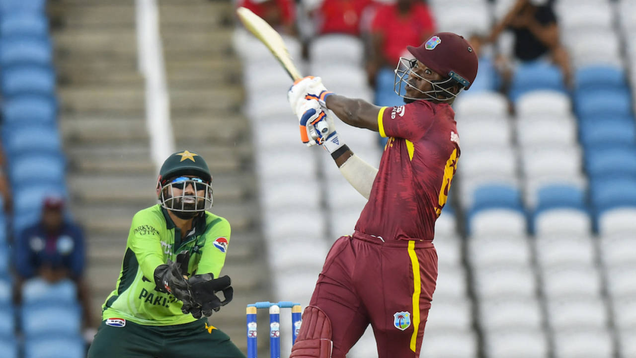 Sherfane Rutherford hit seven boundaries in his 33-ball stay, West Indies vs Pakistan, 2nd ODI, Tarouba, August 10, 2025