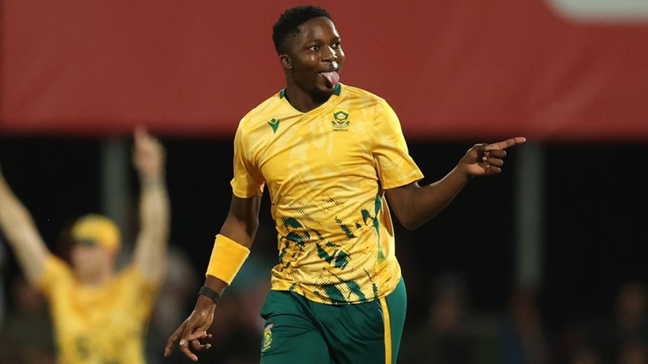 Kwena Maphaka celebrates after removing Cameron Green, Australia vs South Africa, 2nd T20I, Darwin, August 12, 2025