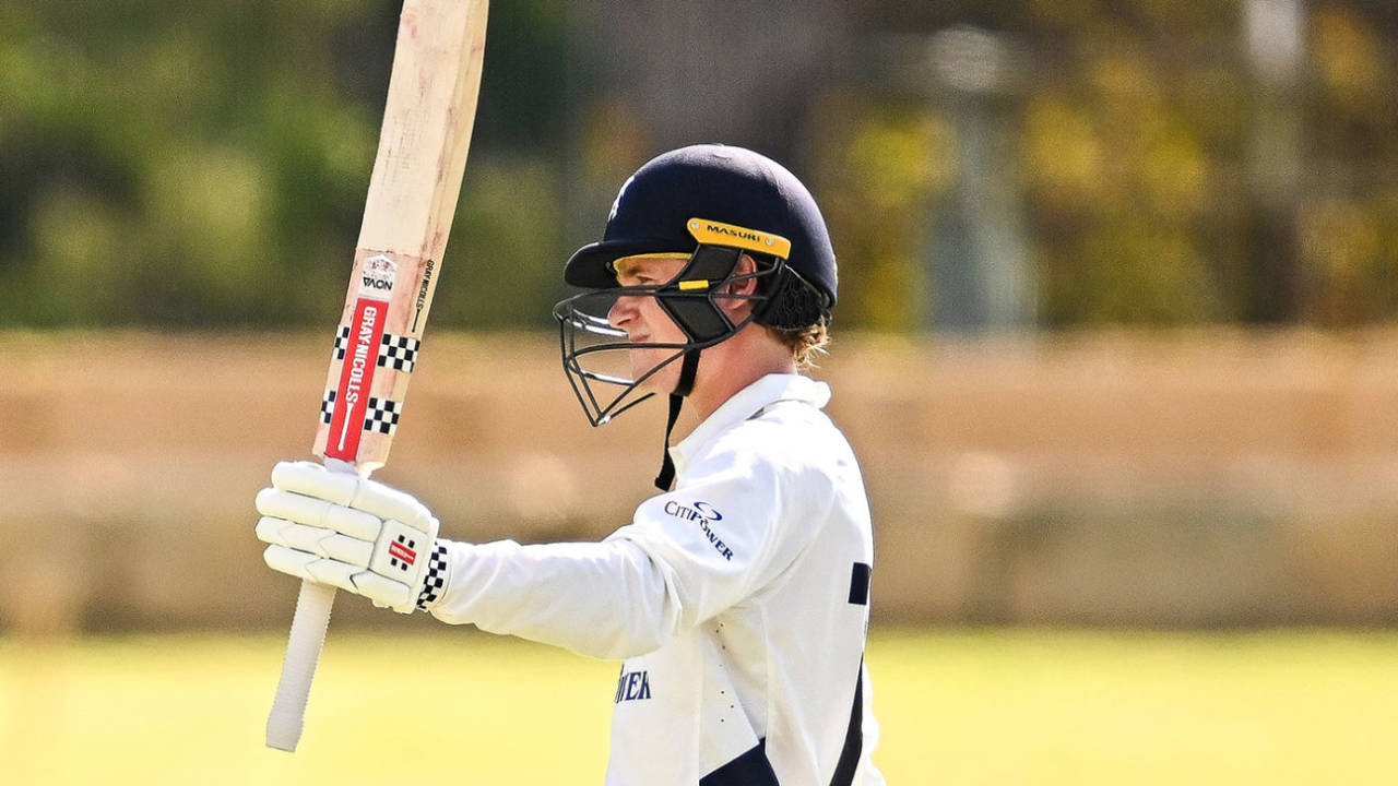 Ollie Peake brings up fifty on his first-class debut, Western Australia vs Victoria, Sheffield Shield, WACA ground, March 15, 2025 