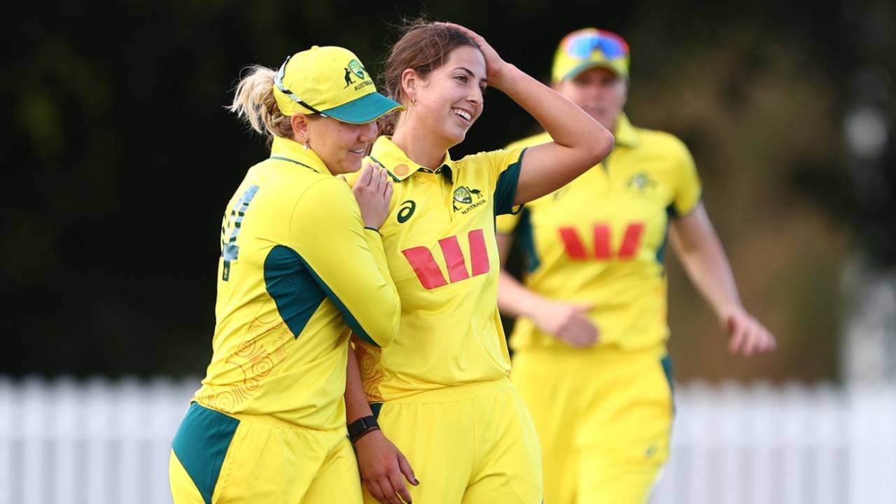 Tess Flintoff celebrates a wicket, Australia A vs India A, 1st women's one-dayer, Ian Healy Oval, Brisbane, August 13, 2025