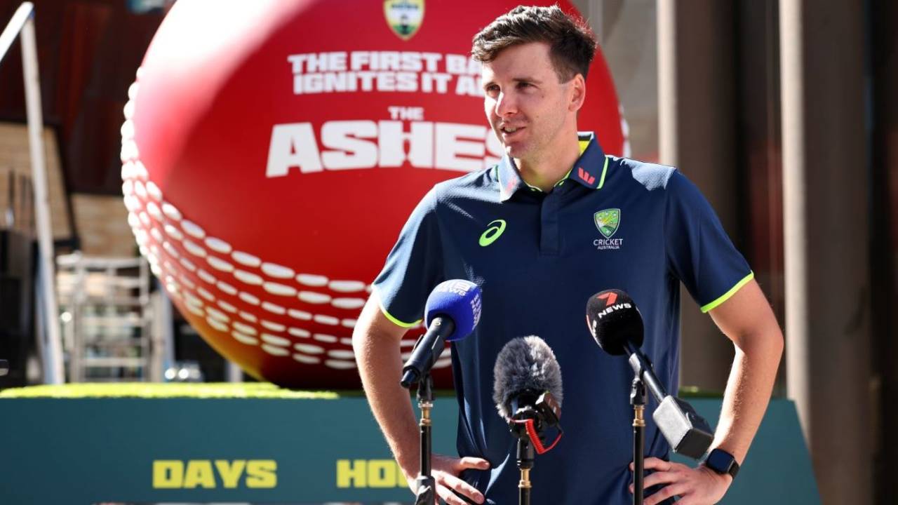 Jhye Richardson speaks to the media in Perth