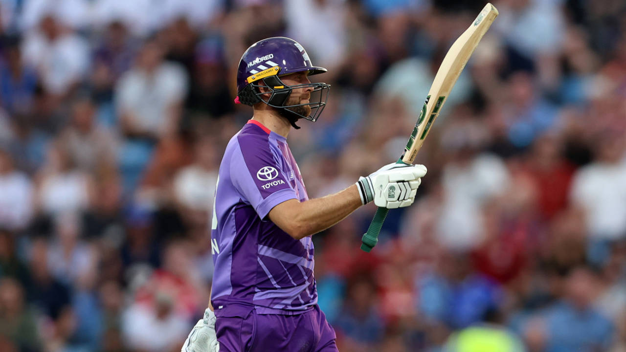 Dawid Malan raises his bat on reaching fifty, Northern Superchargers vs Birmingham Phoenix, Men's Hundred, Headingley, August 15, 2025