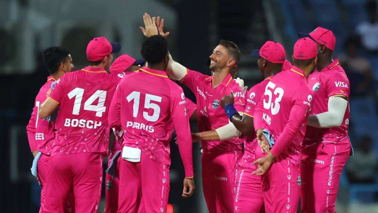 Daniel Sams celebrates a wicket, Antigua and Barbuda Falcons vs Barbados Royals, CPL, North Sound, August 16, 2025