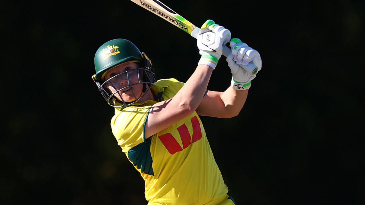 Alyssa Healy goes down the ground during her century, Australia A vs India A, 3rd one-day game, Ian Healy Oval, August 17, 2025
