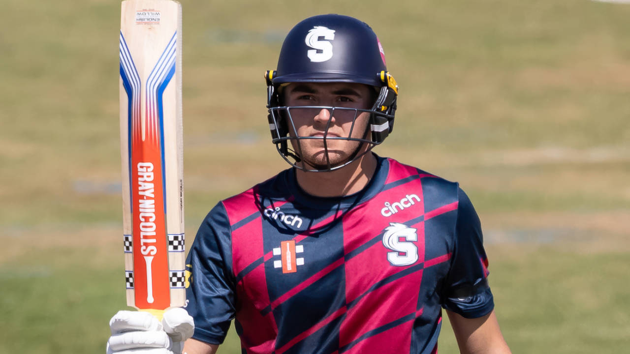 James Sales raises his bat, Northamptonshire vs Sussex, One-Day Cup, Wantage Road, August 17, 2025