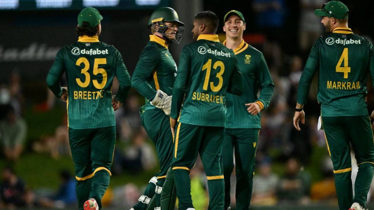 Prenelan Subrayen celebrates his maiden ODI wicket, Australia vs South Africa, 1st ODI, Cairns, August 19, 2025
