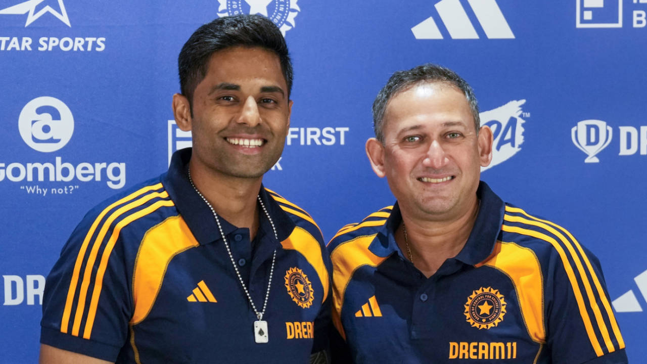 Suryakumar Yadav and Ajit Agarkar at the press conference announcing Asia Cup squad, Mumbai, August 19, 2025