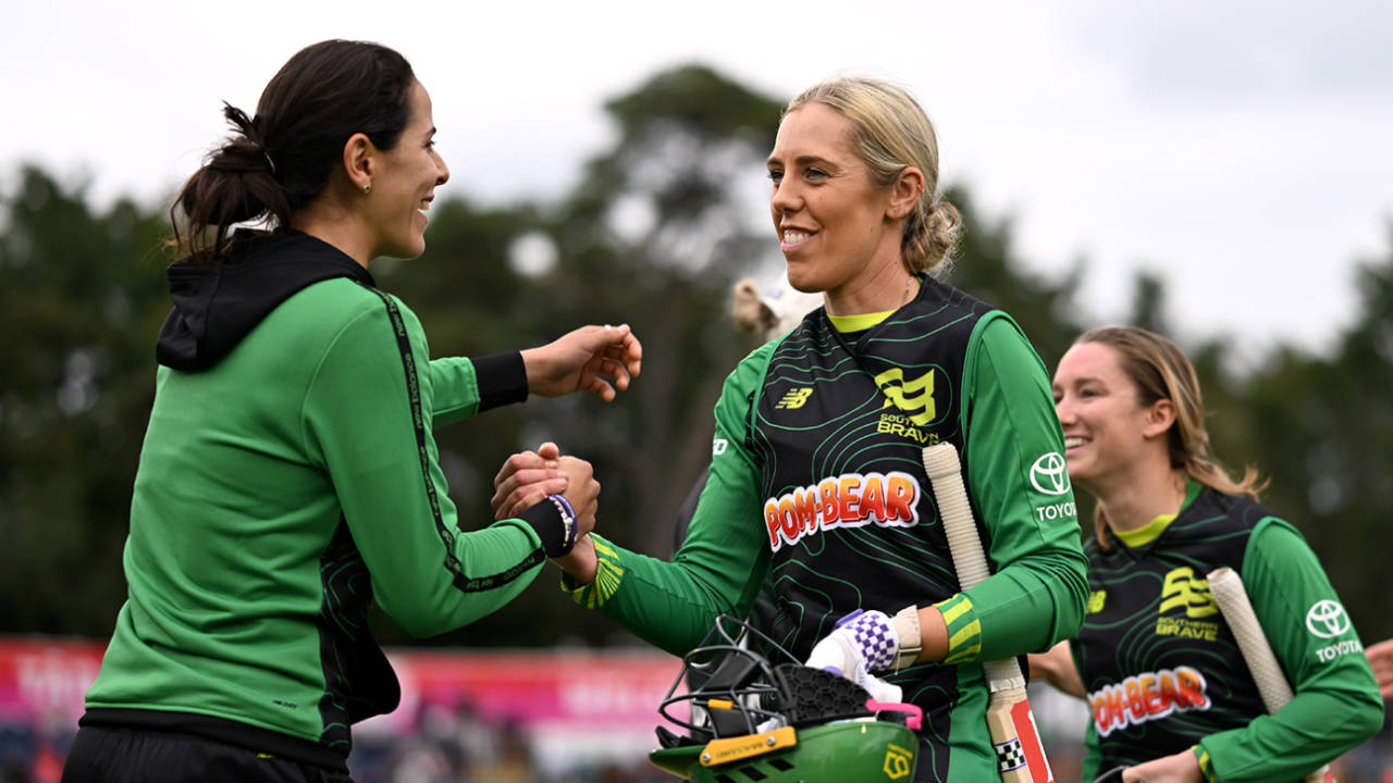 Georgia Adams celebrates with Maia Bouchier, Welsh Fire vs Southern Brave, The Hundred Women's Competition, Cardiff, August 20, 2025