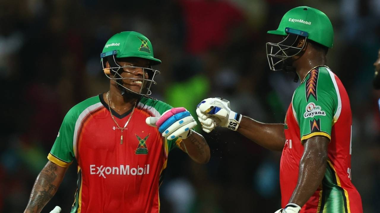 Shimron Hetmyer and Romario Shepherd added 41 runs in the last two overs, Antigua and Barbuda Falcons vs Guyana Amazon Warriors, CPL 2025, North Sound, August 22, 2025