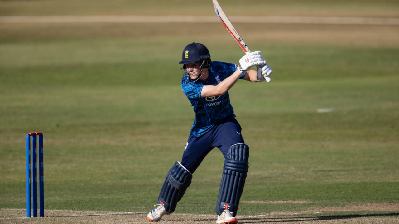 Ralphie Albert drives through the covers, England Under-19 vs India Under-19, 2nd one-day match, Northampton, June 30, 2025
