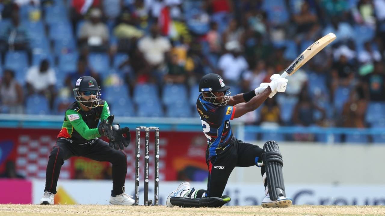 Karima Gore puts one away, Antigua and Barbuda Falcons vs St Kitts and Nevis Patriots, North Sound, CPL, August 24, 2025