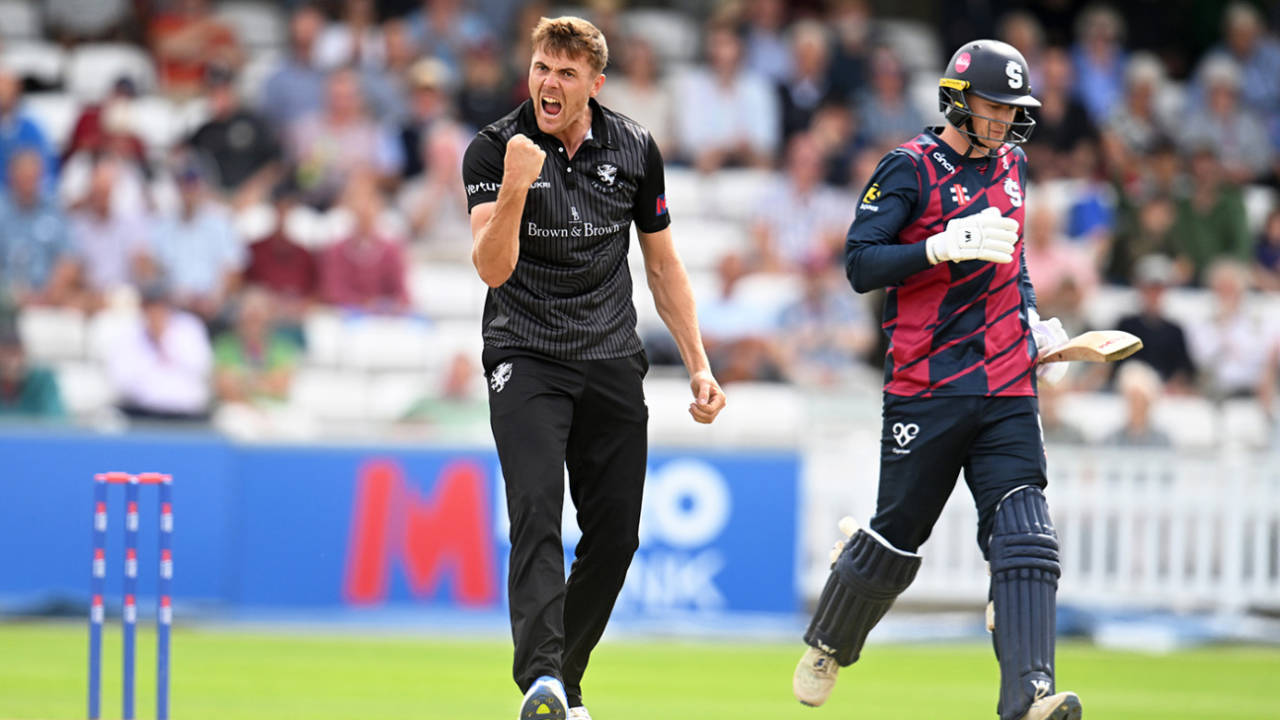 Kasey Aldridge celebrates a wicket, Metro Bank One Day Cup, Somerset vs Northamptonshire Steelbacks, Taunton, August 26, 2025