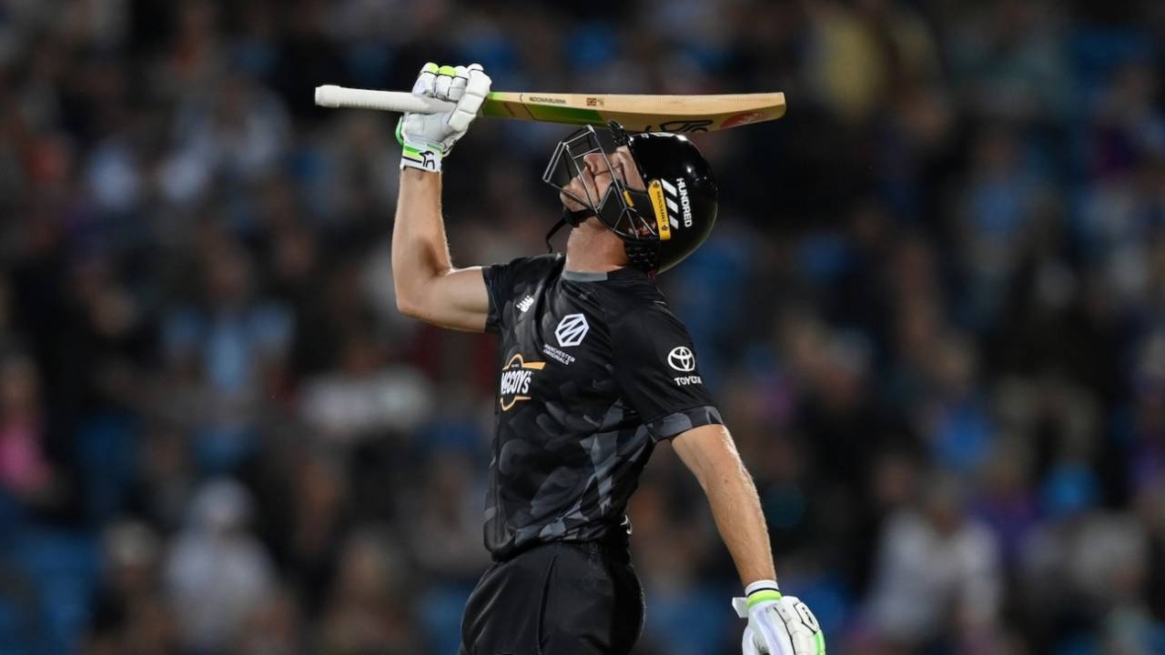 Jos Buttler salutes the heavens, Northern Superchargers vs Manchester Originals, Headingley, The Hundred men's competition, August 26, 2025