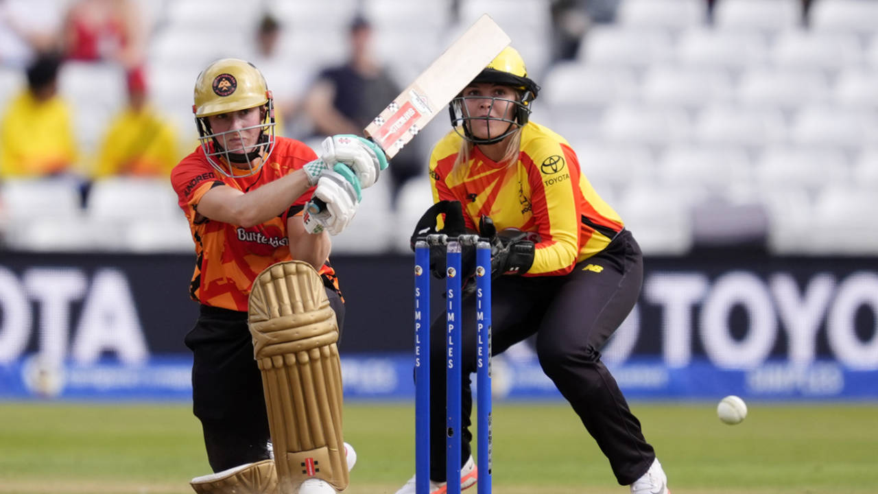 Emma Lamb on her way to a half-century, Women's Hundred, Trent Rockets vs Birmingham Phoenix, Trent Bridge, Wednesday August 27, 2025