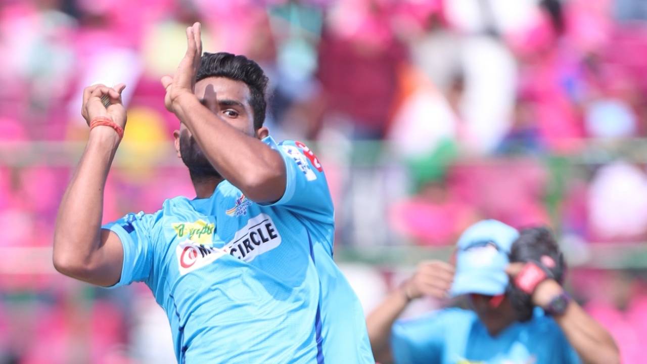 Shivam Mavi bowls in the nets, Jaipur, March 24, 2024