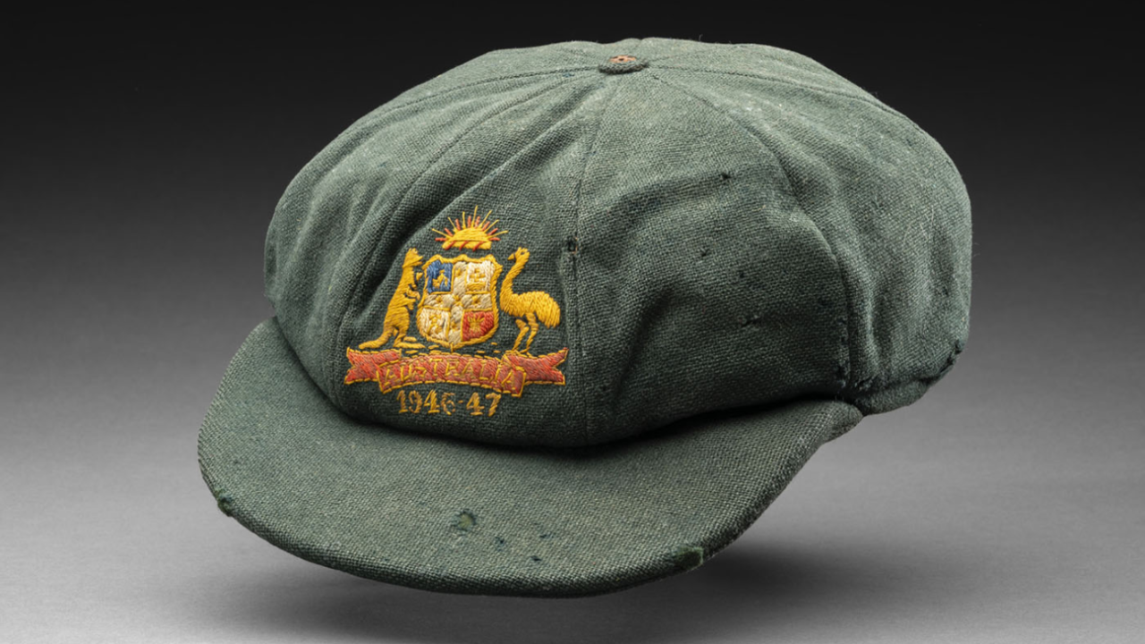 A baggy green worn by Donald Bradman during the 1946-47 Ashes, August 29, 2025