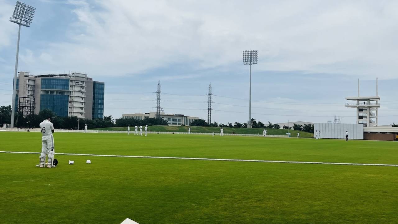 A dejected Utkarsh Singh stands at the boundary long after being dismissed, North Zone vs East Zone, Duleep Trophy quarter-final, 2nd day, Bengaluru, August 29, 2025