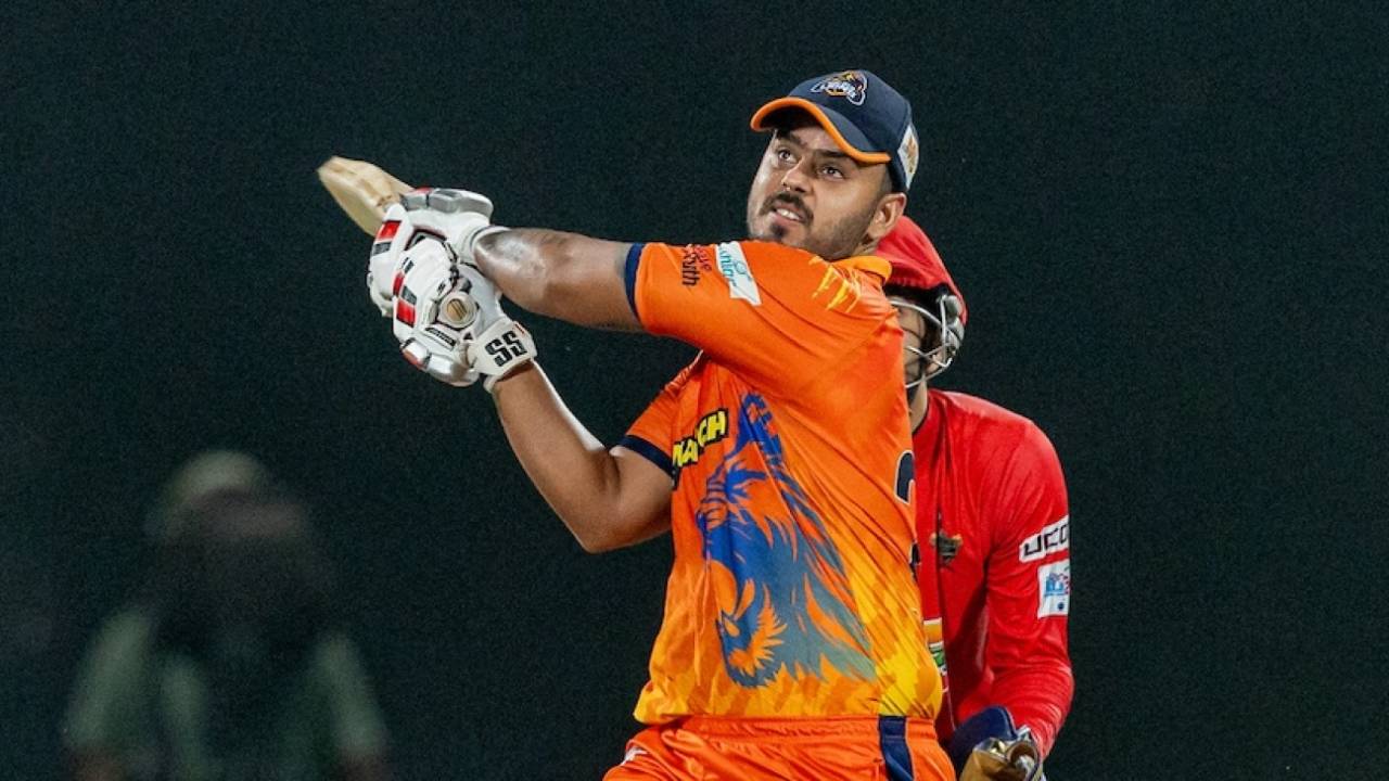 Nitish Rana powers the ball away towards midwicket, South Delhi Superstarz vs West Delhi Lions, DPL 2025, Delhi, August 29, 2025