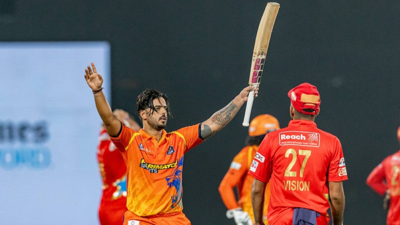 Nitish Rana celebrates after scoring a century, South Delhi Superstarz vs West Delhi Lions, DPL 2025, Delhi, August 29, 2025