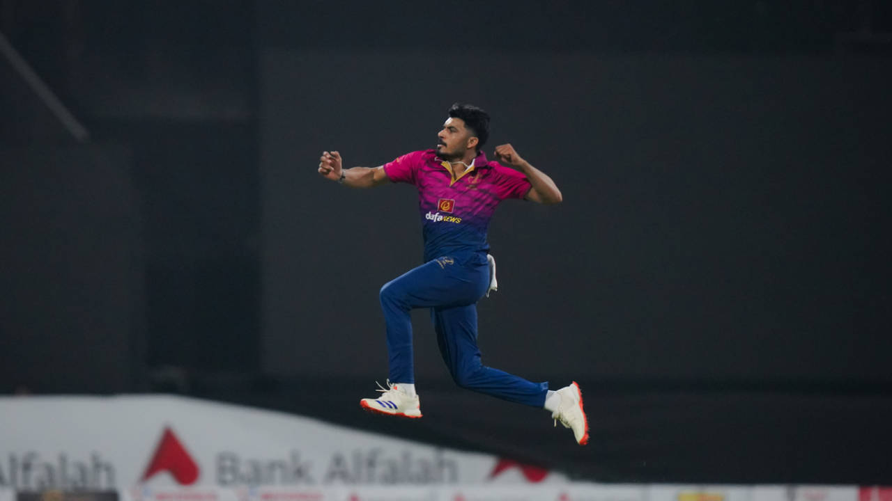 Saghir Khan celebrates a wicket, UAE vs Pakistan, 2nd T20I, Sharjah, August 30, 2025