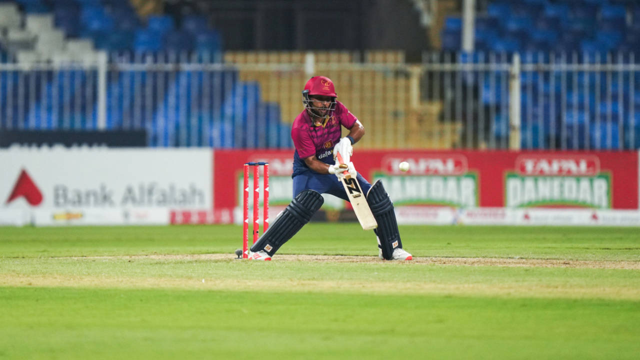 Rahul Chopra attempts a scoop, UAE vs Pakistan, 2nd T20I, Sharjah, August 30, 2025