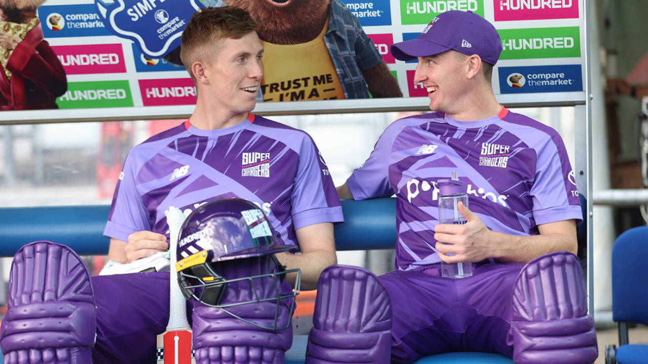 Zak Crawley shares a joke with Harry Brook, Northern Superchargers vs Manchester Originals, Headingley, The Hundred Men's competition, August 26, 2025