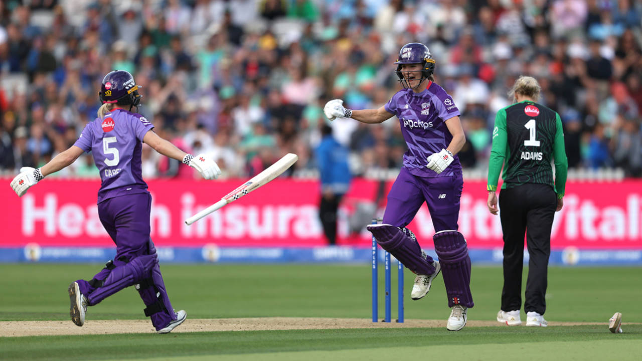 Nicola Carey and Annabel Sutherland celebrate Superchargers' winning moment, Northern Superchargers vs Southern Brave, The Final, The Hundred Women's Competition, Lord's, August 31, 2025