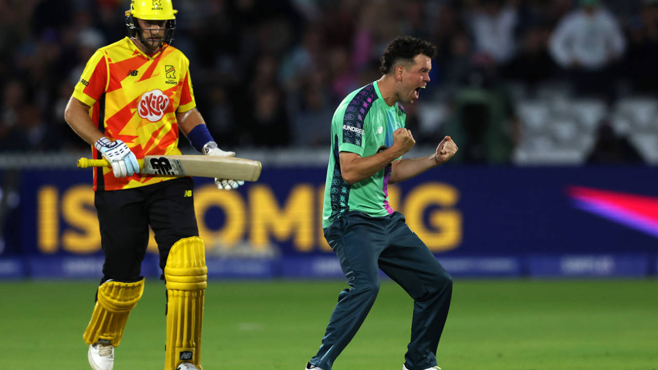 Nathan Sowter roars in celebration after dismissing Joe Root, Oval Invincibles vs Trent Rockets, The Hundred Men's Competition, Final, Lord's, August 31, 2025