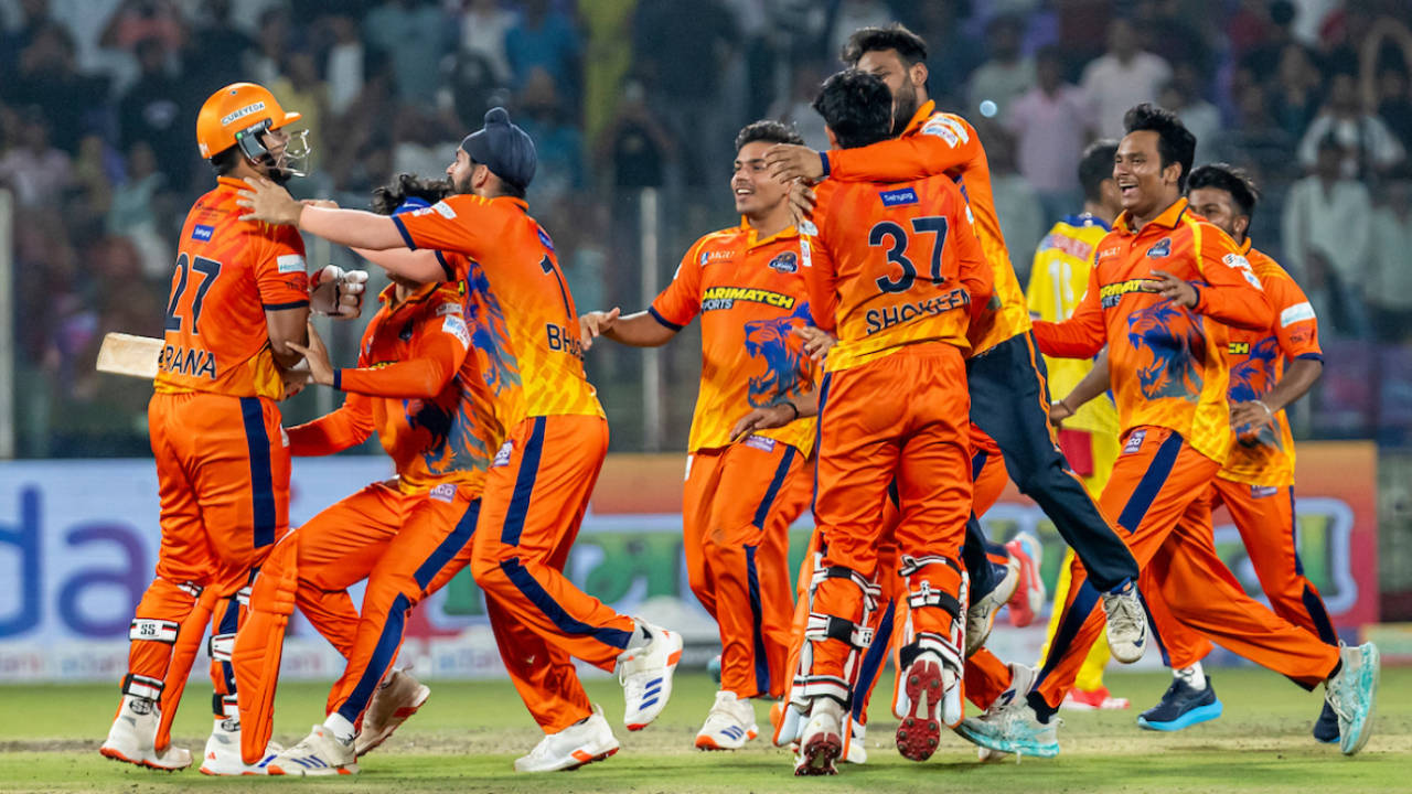The West Delhi Lions players rush to mob Nitish Rana, Delhi, August 31, 2025