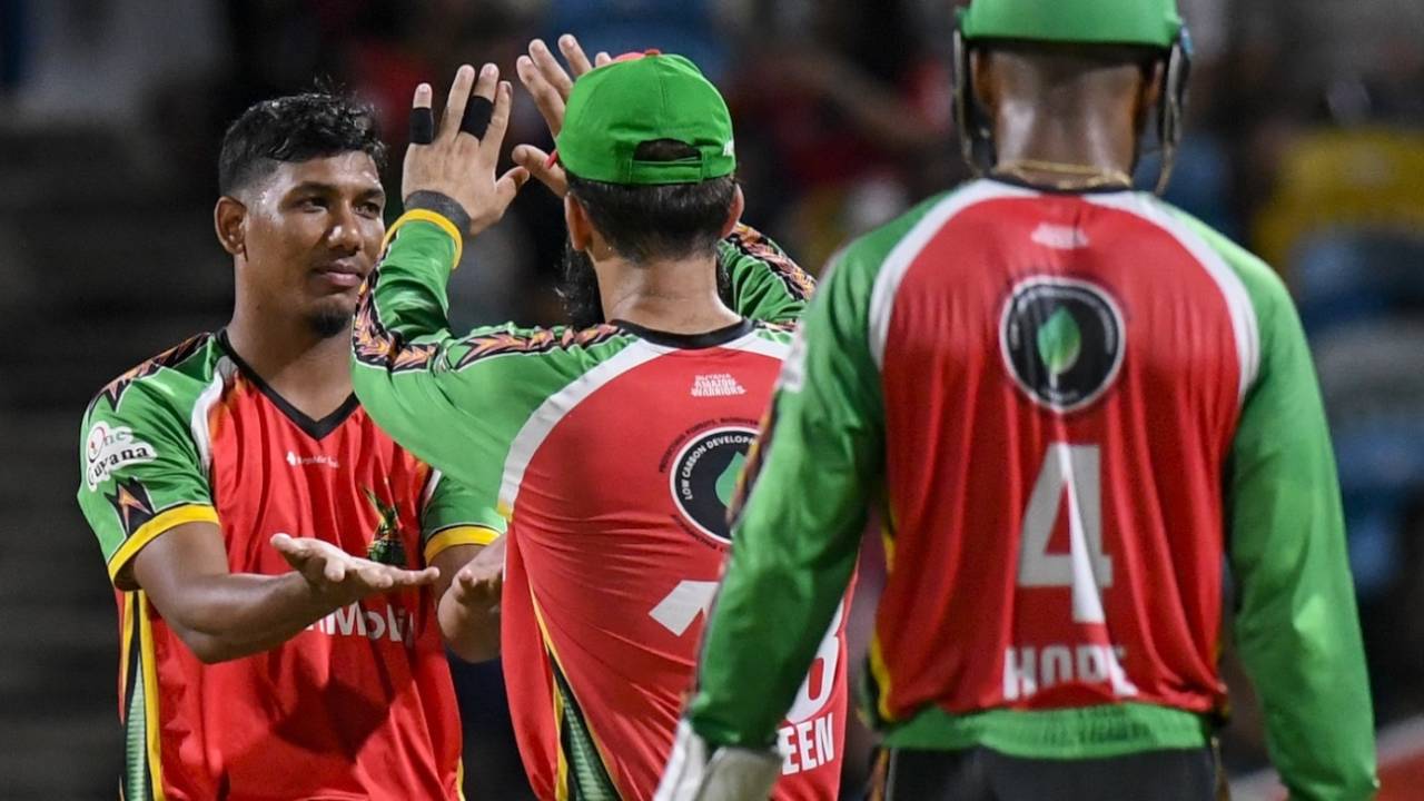 Gudakesh Motie picked up two wickets while giving away just 16 runs in his four overs, Barbados Royals vs Guyana Amazon Warriors, CPL 2025, Bridgetown, September 4, 2025