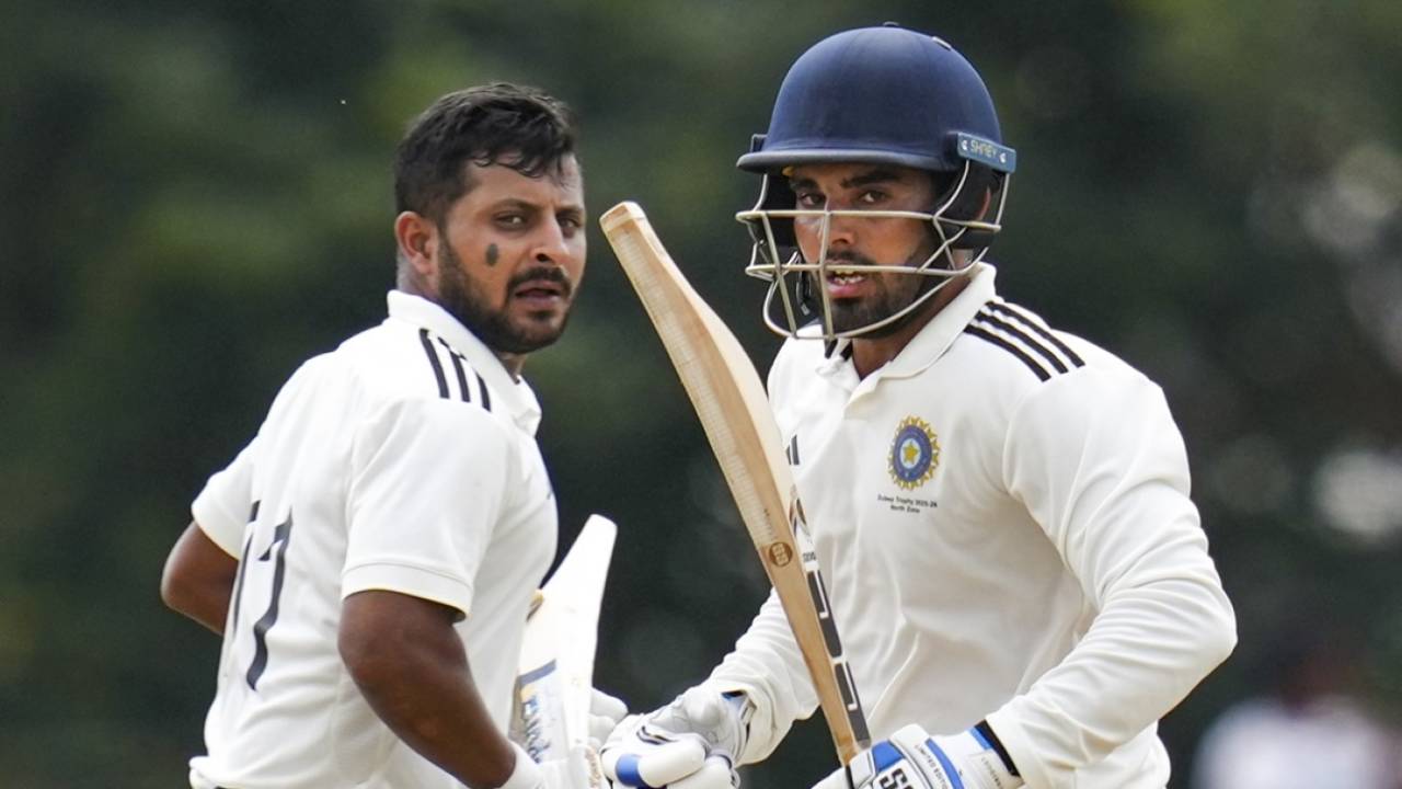 Shubham Khajuria and Nishant Sindhu had a century stand, South Zone vs North Zone, Duleep Trophy semi-final, Bengaluru, 3rd day, September 6, 2025