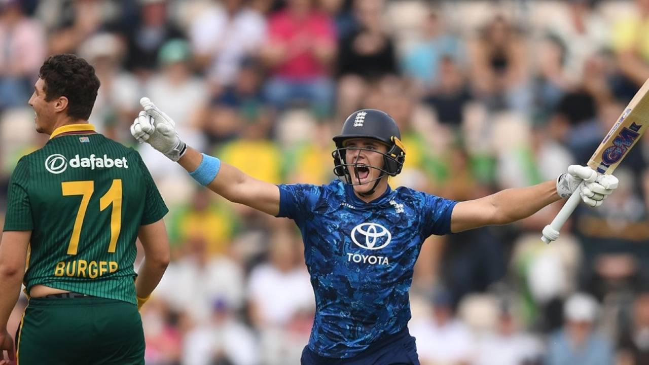 Jacob Bethell celebrates his maiden international century, England vs South Africa, 3rd ODI, Southampton, September 7, 2025
