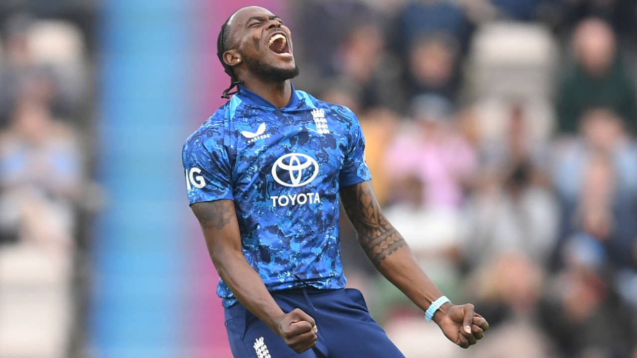 Jofra Archer roars in triumph after claiming Tristan Stubbs as his fourth wicket, England vs South Africa, 3rd ODI, Southampton, September 7, 2025