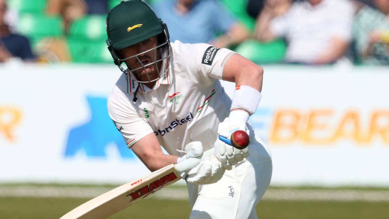 Lewis Hill tucks the ball leg side, Leicestershire vs Derbyshire, County Championship, Division Two, Grace Road, April 11, 2025