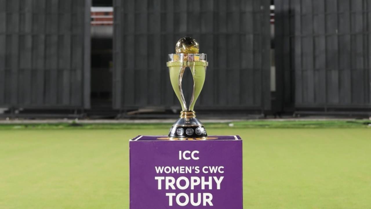 The Women's World Cup trophy in display at the Barsapara Cricket Stadium, Guwahati, September 10, 2025