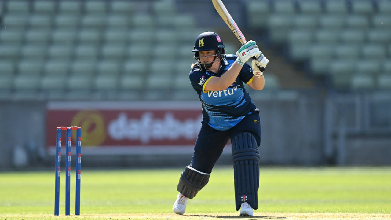 Abigail Freeborn works one to the off side, Metro Bank One Day Cup, Warwickshire Women vs The Blaze, Edgbaston, April 30, 2025
