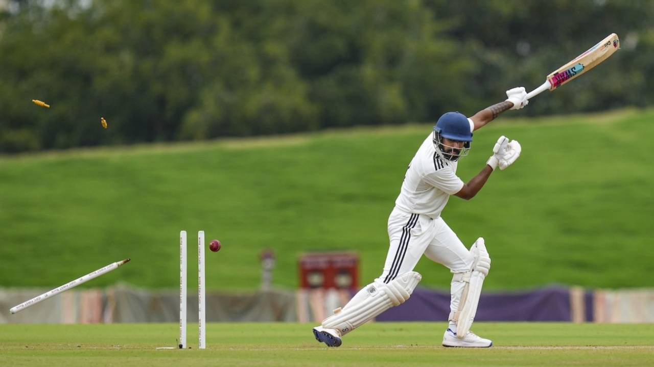 Shubham Sharma chopped on against Gurjapneet Singh, South Zone vs Central Zone, Duleep Trophy final, 2nd day, CEG Ground, September 12, 2025
