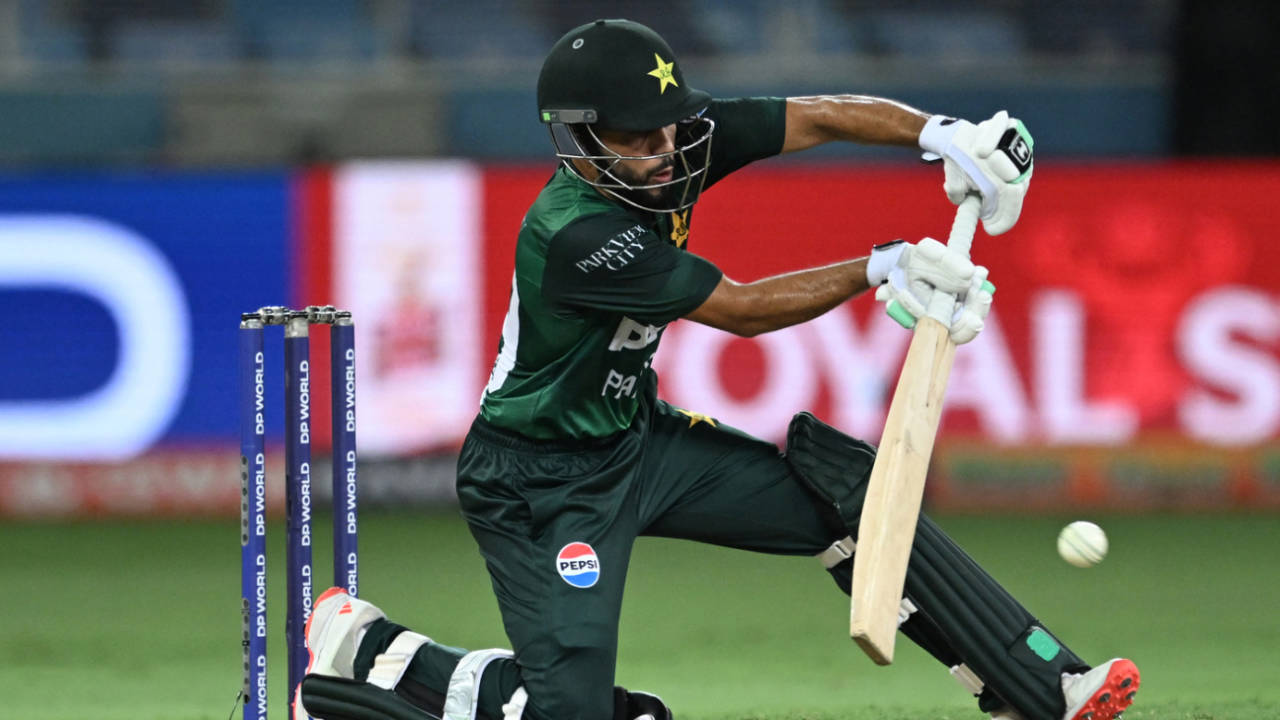Mohammad Haris plays a shot, Pakistan vs Oman, Men's T20 Asia Cup, Dubai, September 12, 2025