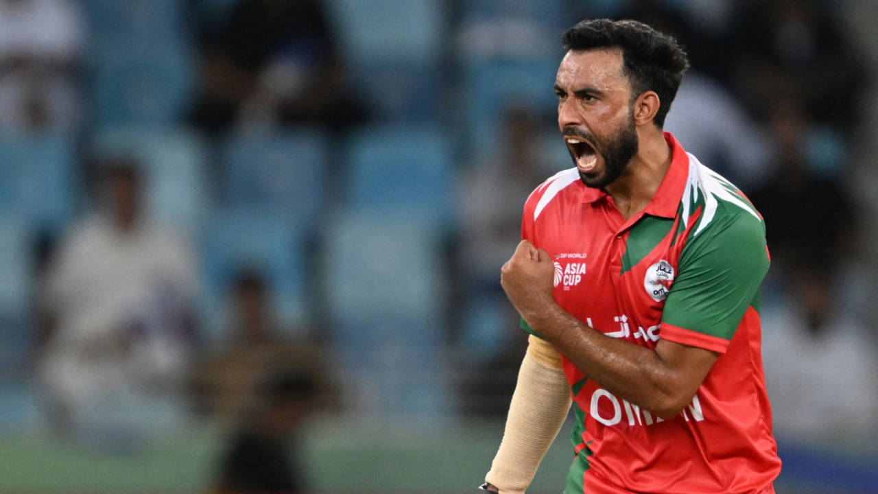 Shah Faisal celebrates a wicket, Pakistan vs Oman, Men's T20 Asia Cup, Dubai, September 12, 2025