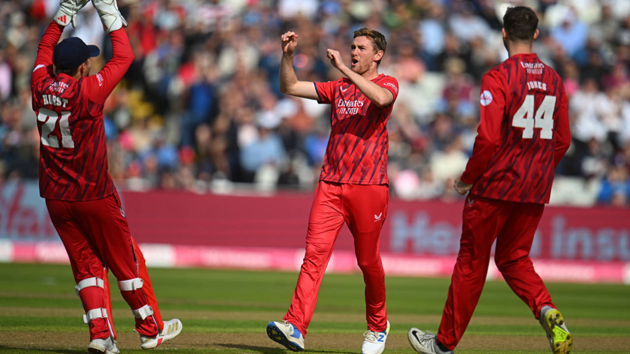George Balderson struck with his first ball of the day, Somerset vs Lancashire, Vitality Blast semi-final, Edgbaston, September 13, 2025