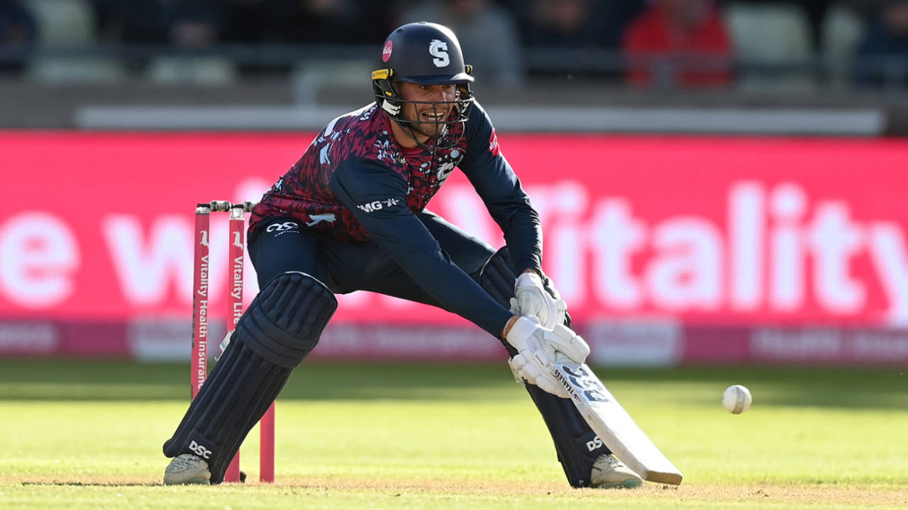 Justin Broad gets low to ramp, Northants vs Hampshire, Vitality Blast semi-final, Edgbaston, September 13, 2025