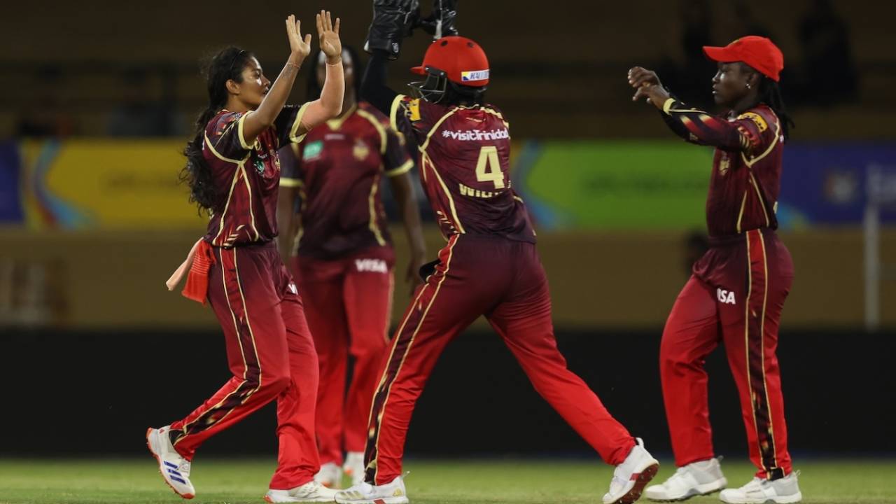 Salonee Dangore gets a high five after taking a wicket, Guyana Amazon Warriors vs Trinbago Knight Riders, WCPL 2025, Providence, September 13, 2025 